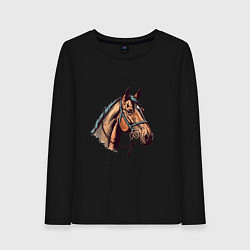 Лонгслив хлопковый женский Коняка скакуняка, цвет: черный