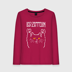 Лонгслив хлопковый женский Led Zeppelin rock cat, цвет: маджента