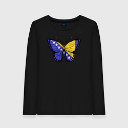 Лонгслив хлопковый женский Бабочка Босния и Герцеговина, цвет: черный