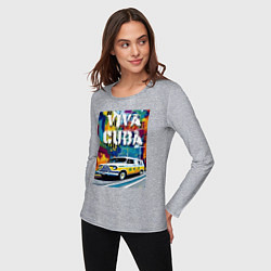 Лонгслив хлопковый женский Viva Cuba - car - retro, цвет: меланж — фото 2