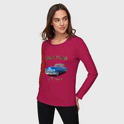Лонгслив хлопковый женский Классический автомобиль Classic american car Buick, цвет: маджента — фото 2