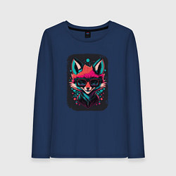 Лонгслив хлопковый женский Playful fox, цвет: тёмно-синий
