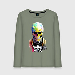 Лонгслив хлопковый женский Skull - cyberpunk - watercolor, цвет: авокадо