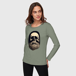 Лонгслив хлопковый женский Винтажный череп с бородой, цвет: авокадо — фото 2
