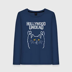 Лонгслив хлопковый женский Hollywood Undead rock cat, цвет: тёмно-синий