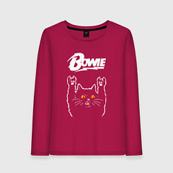 Лонгслив хлопковый женский David Bowie rock cat, цвет: маджента