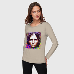 Лонгслив хлопковый женский Jim Morrison Glitch 25 Digital Art, цвет: миндальный — фото 2