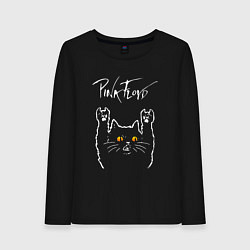 Лонгслив хлопковый женский Pink Floyd rock cat, цвет: черный