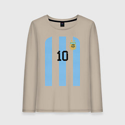 Лонгслив хлопковый женский Месси сборная Аргентины ЧМ 2022, цвет: миндальный