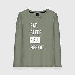 Лонгслив хлопковый женский Eat Sleep EXO Repeat, цвет: авокадо