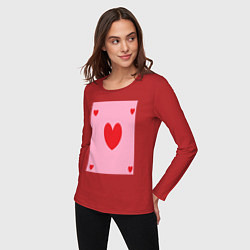Лонгслив хлопковый женский Cердца пять, цвет: красный — фото 2