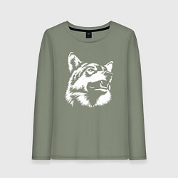 Лонгслив хлопковый женский Голова волка Wolf head, цвет: авокадо