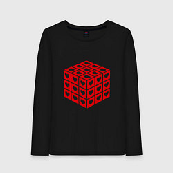 Лонгслив хлопковый женский Куб с сердечками, цвет: черный