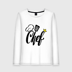 Лонгслив хлопковый женский Надпись - шеф повар, цвет: белый
