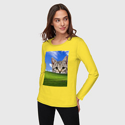 Лонгслив хлопковый женский Кот и безмятежность в Windows XP, цвет: желтый — фото 2
