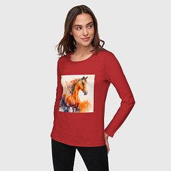 Лонгслив хлопковый женский Конь Огонь, цвет: красный — фото 2