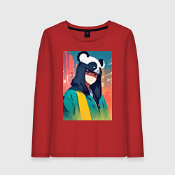 Лонгслив хлопковый женский Девчонка-панда - аниме, цвет: красный