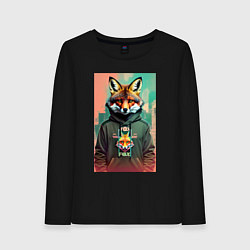 Лонгслив хлопковый женский Dude fox - urban style, цвет: черный