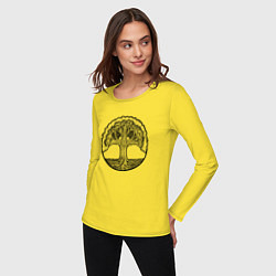 Лонгслив хлопковый женский Иггдрасиль мифологическое дерево, цвет: желтый — фото 2
