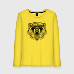 Лонгслив хлопковый женский Медведь в кепке и очках, цвет: желтый