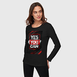 Лонгслив хлопковый женский Yes, you can, цвет: черный — фото 2