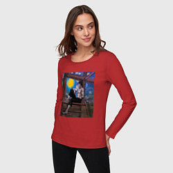Лонгслив хлопковый женский Берсерк под небом Ван Гога, цвет: красный — фото 2