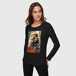 Лонгслив хлопковый женский Лев в драной куртке - хиппи, цвет: черный — фото 2