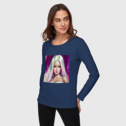 Лонгслив хлопковый женский Барби с распущенными волосами, цвет: тёмно-синий — фото 2