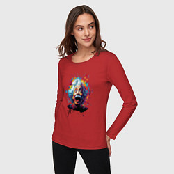 Лонгслив хлопковый женский Эйнштейн с языком в краске, цвет: красный — фото 2