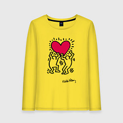 Лонгслив хлопковый женский Человечки с сердцем - поп арт Кит Харинг, цвет: желтый