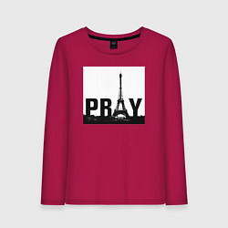 Лонгслив хлопковый женский Молись за Париж, цвет: маджента