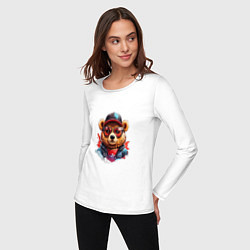 Лонгслив хлопковый женский Модный медведь в кепке и в очках, цвет: белый — фото 2
