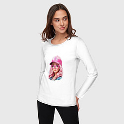 Лонгслив хлопковый женский Барби в кепке, цвет: белый — фото 2