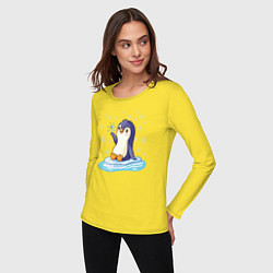 Лонгслив хлопковый женский Пингвин на льдине, цвет: желтый — фото 2