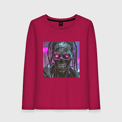 Лонгслив хлопковый женский Зомби скелет в стиле киберпанк, цвет: маджента