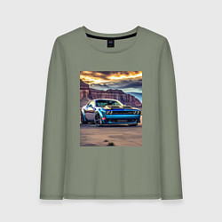 Лонгслив хлопковый женский Авто Додж Челленджер, цвет: авокадо