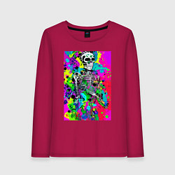 Лонгслив хлопковый женский Funny skeleton - pop art, цвет: маджента