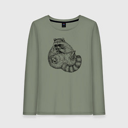 Лонгслив хлопковый женский Енот жирдяй, цвет: авокадо