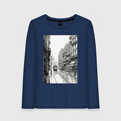 Лонгслив хлопковый женский Черно-белый париж, цвет: тёмно-синий