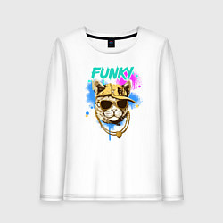 Лонгслив хлопковый женский Кот рэпер: funky - AI art, цвет: белый