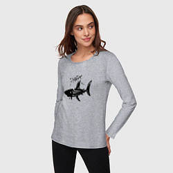 Лонгслив хлопковый женский Трайбл акула с надписью shark, цвет: меланж — фото 2