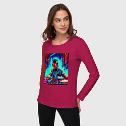 Лонгслив хлопковый женский Клубный диджей, цвет: маджента — фото 2