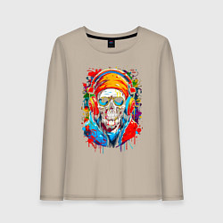 Женский лонгслив Череп в бандане очках и наушниках