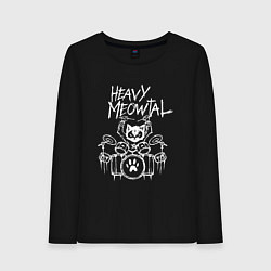 Лонгслив хлопковый женский Heavy Meowtal - кошачья музыка, цвет: черный