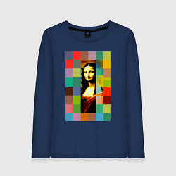 Лонгслив хлопковый женский Мона Лиза - поп-арт - нейросеть, цвет: тёмно-синий