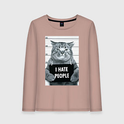 Лонгслив хлопковый женский Кот преступник уголовник с табличкой, цвет: пыльно-розовый