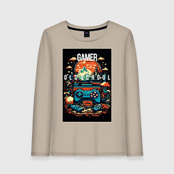 Лонгслив хлопковый женский Геймер old school, цвет: миндальный