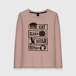 Лонгслив хлопковый женский Eat sleep guitar repeat, цвет: пыльно-розовый