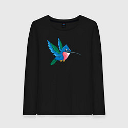 Лонгслив хлопковый женский Синяя колибри, цвет: черный