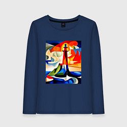 Лонгслив хлопковый женский Направляющий маяк, цвет: тёмно-синий